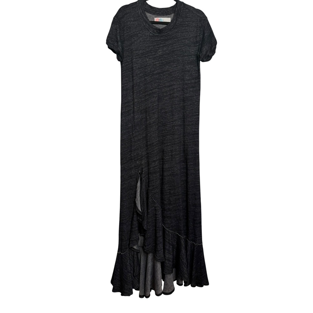 Free People Beach Gray Marl Knit Ruffle High Low Maxi Dress Small